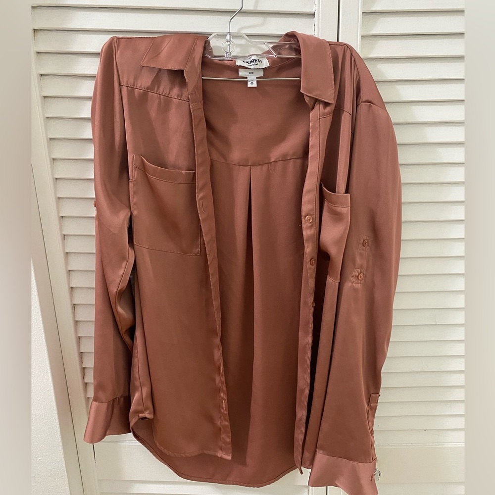 Express Satin Button Down Blouse